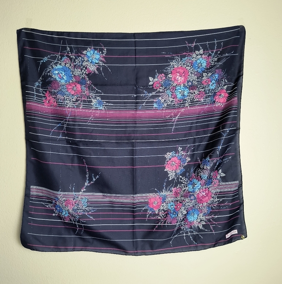 Floral Dark Navy Square Neck-Tie - Picture 1 of 9